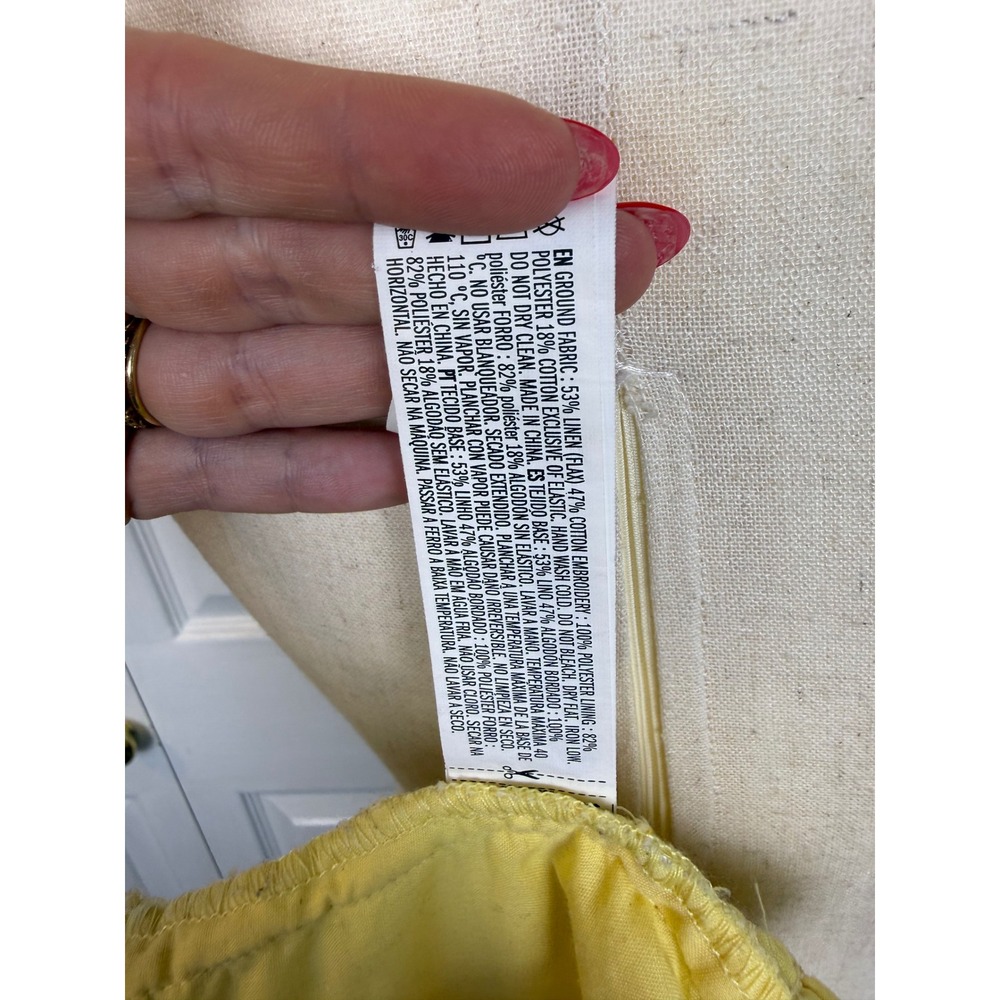 Forever 21 Yellow Embroidered Daisy Linen Blend Smocked Crop Top L - Picture 7 of 7